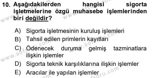 Banka ve Sigorta Muhasebesine Giriş Dersi 2023 - 2024 Yılı (Final) Dönem Sonu Sınavı 10. Soru