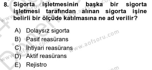 Banka ve Sigorta Muhasebesine Giriş Dersi 2023 - 2024 Yılı (Final) Dönem Sonu Sınavı 8. Soru