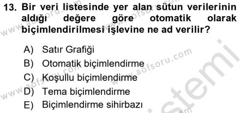 Bürolarda Temel Kavramlar Dersi 2018 - 2019 Yılı 3 Ders Sınavı 13. Soru