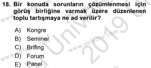 Bürolarda Temel Kavramlar Dersi 2018 - 2019 Yılı 3 Ders Sınavı 18. Soru