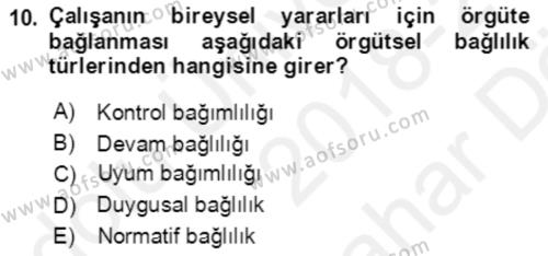 Bürolarda Temel Kavramlar Dersi 2018 - 2019 Yılı (Vize) Ara Sınavı 10. Soru