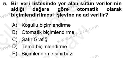 Bürolarda Temel Kavramlar Dersi 2018 - 2019 Yılı (Final) Dönem Sonu Sınavı 5. Soru