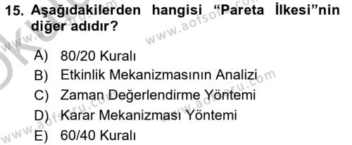 Bürolarda Temel Kavramlar Dersi 2018 - 2019 Yılı Yaz Okulu Sınavı 15. Soru