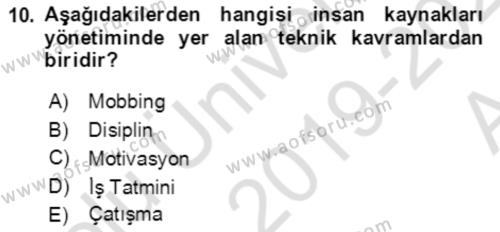 Bürolarda Temel Kavramlar Dersi 2019 - 2020 Yılı (Vize) Ara Sınavı 10. Soru