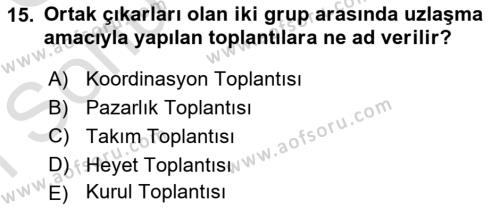 Bürolarda Temel Kavramlar Dersi 2019 - 2020 Yılı (Final) Dönem Sonu Sınavı 15. Soru