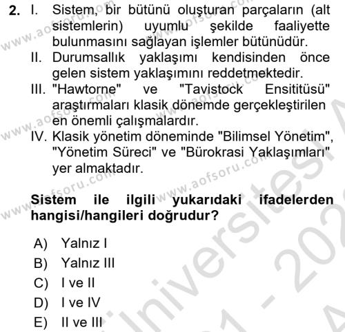 Bürolarda Temel Kavramlar Dersi 2021 - 2022 Yılı (Vize) Ara Sınavı 2. Soru