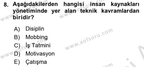 Bürolarda Temel Kavramlar Dersi 2021 - 2022 Yılı (Vize) Ara Sınavı 8. Soru