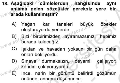 Bürolarda Temel Kavramlar Dersi 2021 - 2022 Yılı Yaz Okulu Sınavı 18. Soru