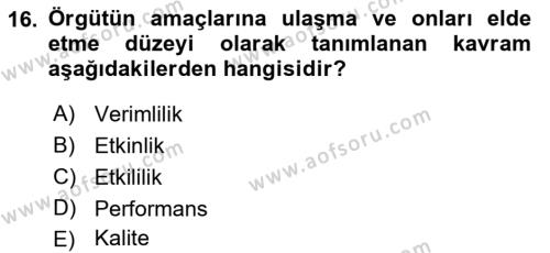 Bürolarda Temel Kavramlar Dersi 2022 - 2023 Yılı (Final) Dönem Sonu Sınavı 16. Soru