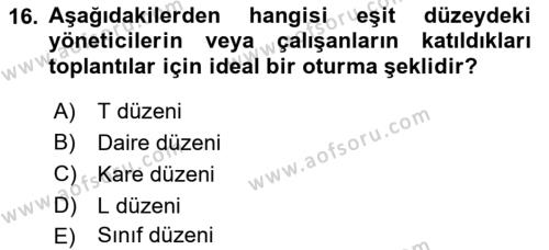 Bürolarda Temel Kavramlar Dersi 2022 - 2023 Yılı Yaz Okulu Sınavı 16. Soru