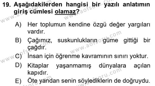 Bürolarda Temel Kavramlar Dersi 2022 - 2023 Yılı Yaz Okulu Sınavı 19. Soru