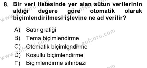 Bürolarda Temel Kavramlar Dersi 2022 - 2023 Yılı Yaz Okulu Sınavı 8. Soru