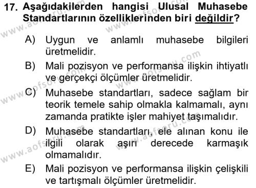 İş Hayatında Standartlar Dersi 2016 - 2017 Yılı (Final) Dönem Sonu Sınavı 17. Soru