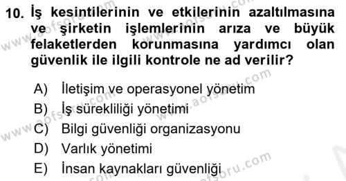 İş Hayatında Standartlar Dersi 2017 - 2018 Yılı 3 Ders Sınavı 10. Soru