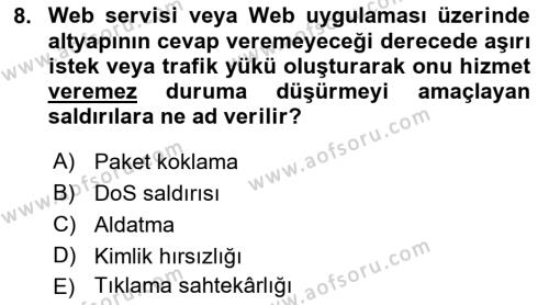 İş Hayatında Standartlar Dersi 2017 - 2018 Yılı 3 Ders Sınavı 8. Soru