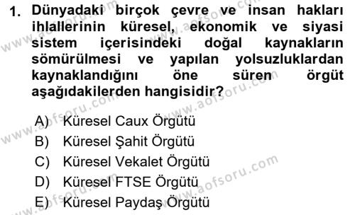 İş Hayatında Standartlar Dersi 2017 - 2018 Yılı (Vize) Ara Sınavı 1. Soru