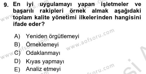 İş Hayatında Standartlar Dersi 2017 - 2018 Yılı (Vize) Ara Sınavı 9. Soru