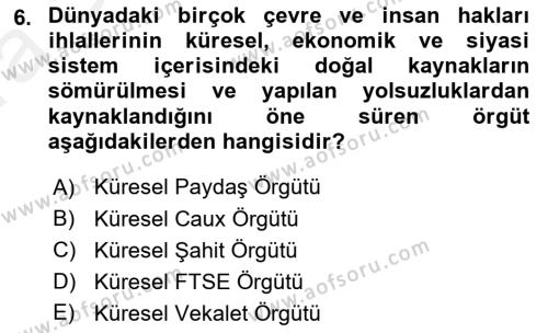 İş Hayatında Standartlar Dersi 2018 - 2019 Yılı (Vize) Ara Sınavı 6. Soru