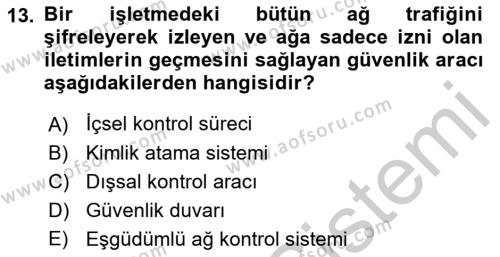 İş Hayatında Standartlar Dersi 2018 - 2019 Yılı Yaz Okulu Sınavı 13. Soru