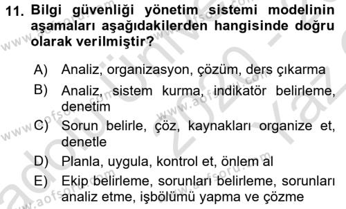 İş Hayatında Standartlar Dersi 2020 - 2021 Yılı Yaz Okulu Sınavı 11. Soru