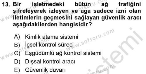 İş Hayatında Standartlar Dersi 2020 - 2021 Yılı Yaz Okulu Sınavı 13. Soru