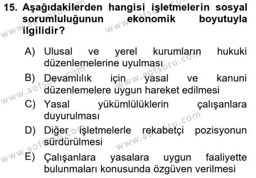 İş Hayatında Standartlar Dersi 2020 - 2021 Yılı Yaz Okulu Sınavı 15. Soru