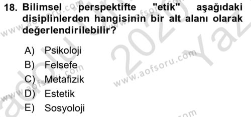 İş Hayatında Standartlar Dersi 2020 - 2021 Yılı Yaz Okulu Sınavı 18. Soru