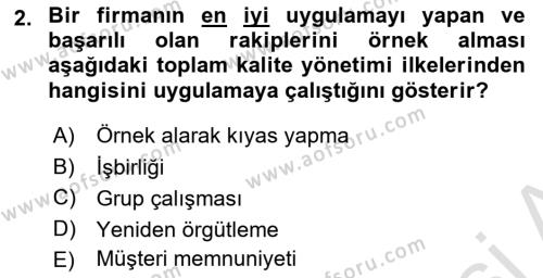 İş Hayatında Standartlar Dersi 2020 - 2021 Yılı Yaz Okulu Sınavı 2. Soru