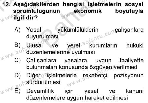 İş Hayatında Standartlar Dersi 2021 - 2022 Yılı (Final) Dönem Sonu Sınavı 12. Soru