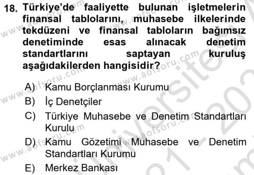 İş Hayatında Standartlar Dersi 2021 - 2022 Yılı (Final) Dönem Sonu Sınavı 18. Soru