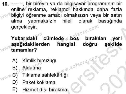 İş Hayatında Standartlar Dersi 2021 - 2022 Yılı Yaz Okulu Sınavı 10. Soru