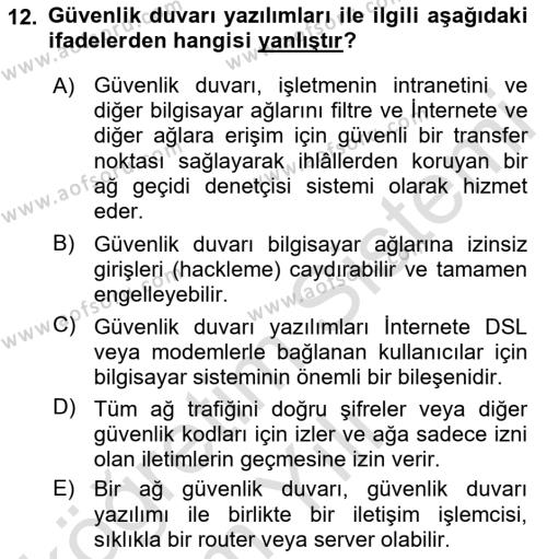 İş Hayatında Standartlar Dersi 2021 - 2022 Yılı Yaz Okulu Sınavı 12. Soru