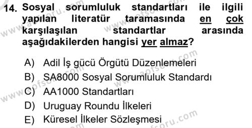 İş Hayatında Standartlar Dersi 2021 - 2022 Yılı Yaz Okulu Sınavı 14. Soru