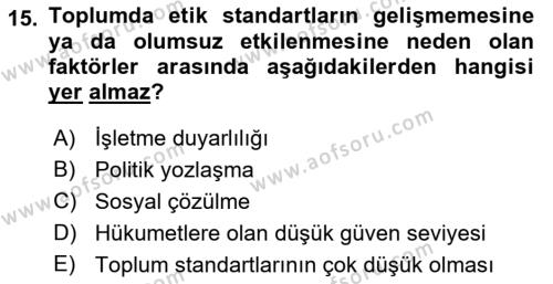 İş Hayatında Standartlar Dersi 2021 - 2022 Yılı Yaz Okulu Sınavı 15. Soru