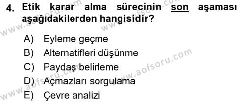 İş Hayatında Standartlar Dersi 2021 - 2022 Yılı Yaz Okulu Sınavı 4. Soru