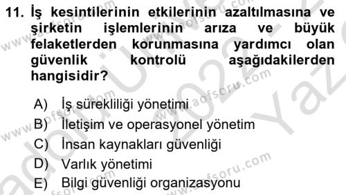 İş Hayatında Standartlar Dersi 2022 - 2023 Yılı Yaz Okulu Sınavı 11. Soru