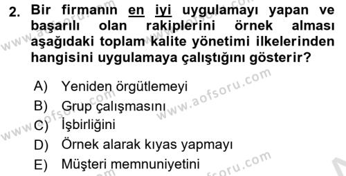 İş Hayatında Standartlar Dersi 2022 - 2023 Yılı Yaz Okulu Sınavı 2. Soru