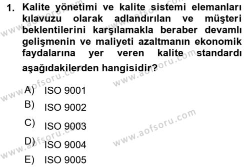 İş Hayatında Standartlar Dersi 2023 - 2024 Yılı (Vize) Ara Sınavı 1. Soru