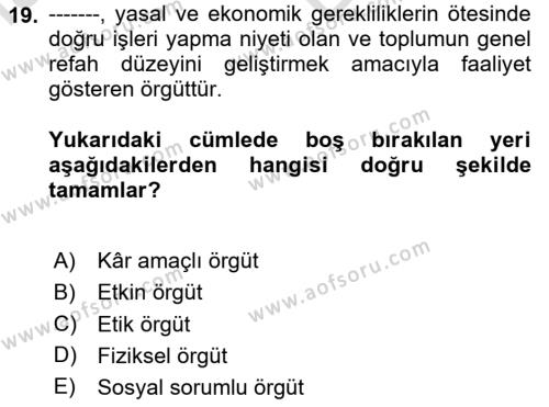 İş Hayatında Standartlar Dersi 2023 - 2024 Yılı (Vize) Ara Sınavı 19. Soru