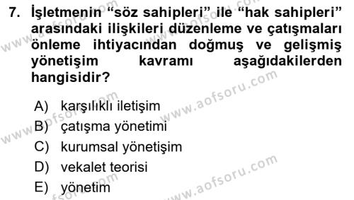 İş Hayatında Standartlar Dersi 2023 - 2024 Yılı (Vize) Ara Sınavı 7. Soru