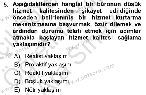 Modern Büro Yönetimi Dersi 2021 - 2022 Yılı (Vize) Ara Sınavı 5. Soru