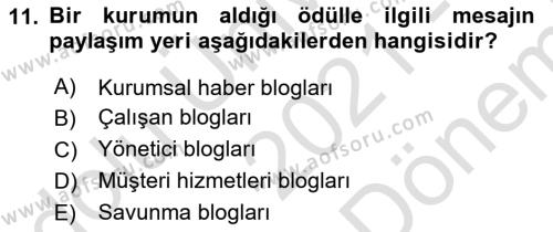 Modern Büro Yönetimi Dersi 2021 - 2022 Yılı (Final) Dönem Sonu Sınavı 11. Soru