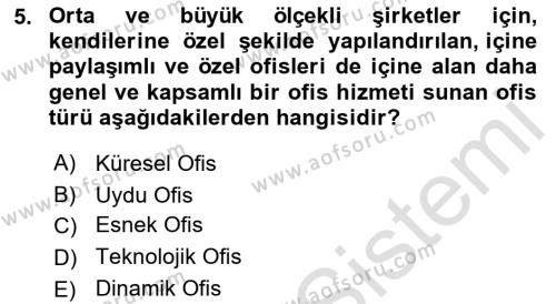 Modern Büro Yönetimi Dersi 2021 - 2022 Yılı (Final) Dönem Sonu Sınavı 5. Soru