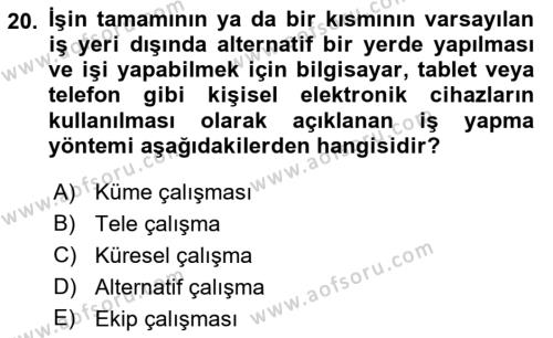 Modern Büro Yönetimi Dersi 2021 - 2022 Yılı Yaz Okulu Sınavı 20. Soru