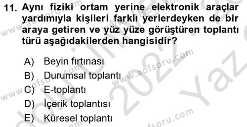 Modern Büro Yönetimi Dersi 2022 - 2023 Yılı Yaz Okulu Sınavı 11. Soru