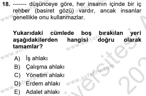 Modern Büro Yönetimi Dersi 2023 - 2024 Yılı (Vize) Ara Sınavı 18. Soru