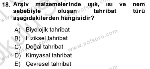 Dosyalama Arşivleme Dersi 2020 - 2021 Yılı Yaz Okulu Sınavı 18. Soru