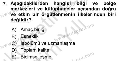 Dosyalama Arşivleme Dersi 2020 - 2021 Yılı Yaz Okulu Sınavı 7. Soru