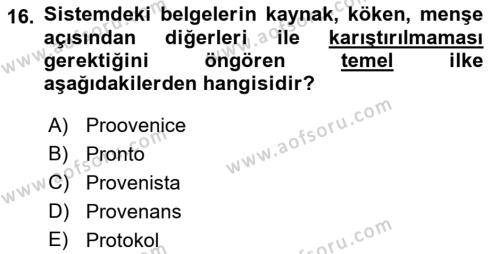 Dosyalama Arşivleme Dersi 2022 - 2023 Yılı Yaz Okulu Sınavı 16. Soru