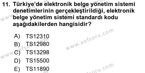 Dosyalama Arşivleme Dersi 2023 - 2024 Yılı (Final) Dönem Sonu Sınavı 11. Soru